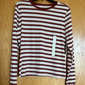 Women’s long sleeve top.  a.n.a.   Brown and beige stripes.  Size L.  NWT